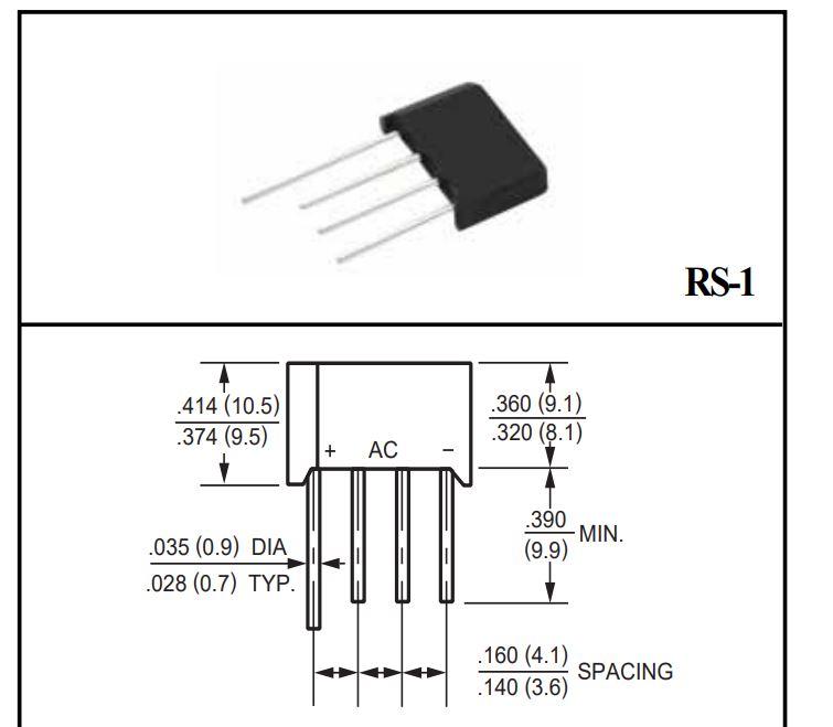 RS101 - Puente Rectificador 1A - 50V