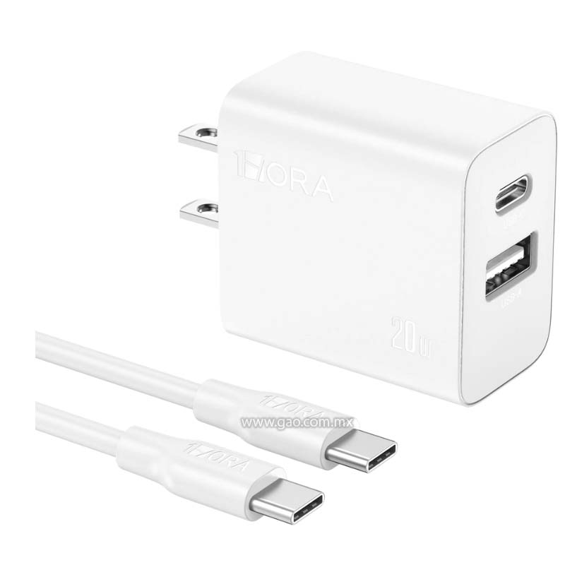 Turbo cargador 1 hora de Doble Puerto (USB-C y C-C) con cable C-C QC3.0