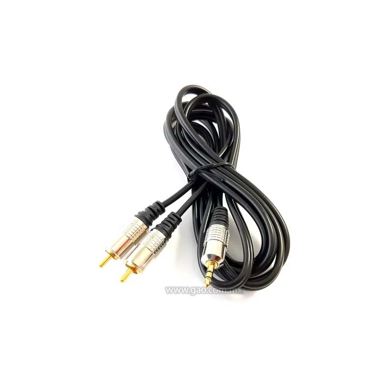 Cable de Uso Rudo para Audio Plug 3.5 a 2 Plugs RCA dorados 1.8m